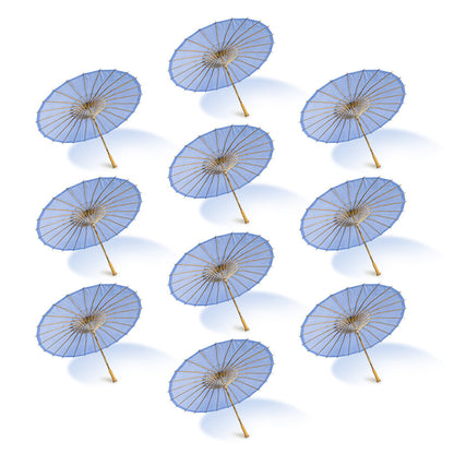 BULK PACK (10-Pack) 32" Serenity Blue Paper Parasol Umbrella for Weddings and Parties with Elegant Handle