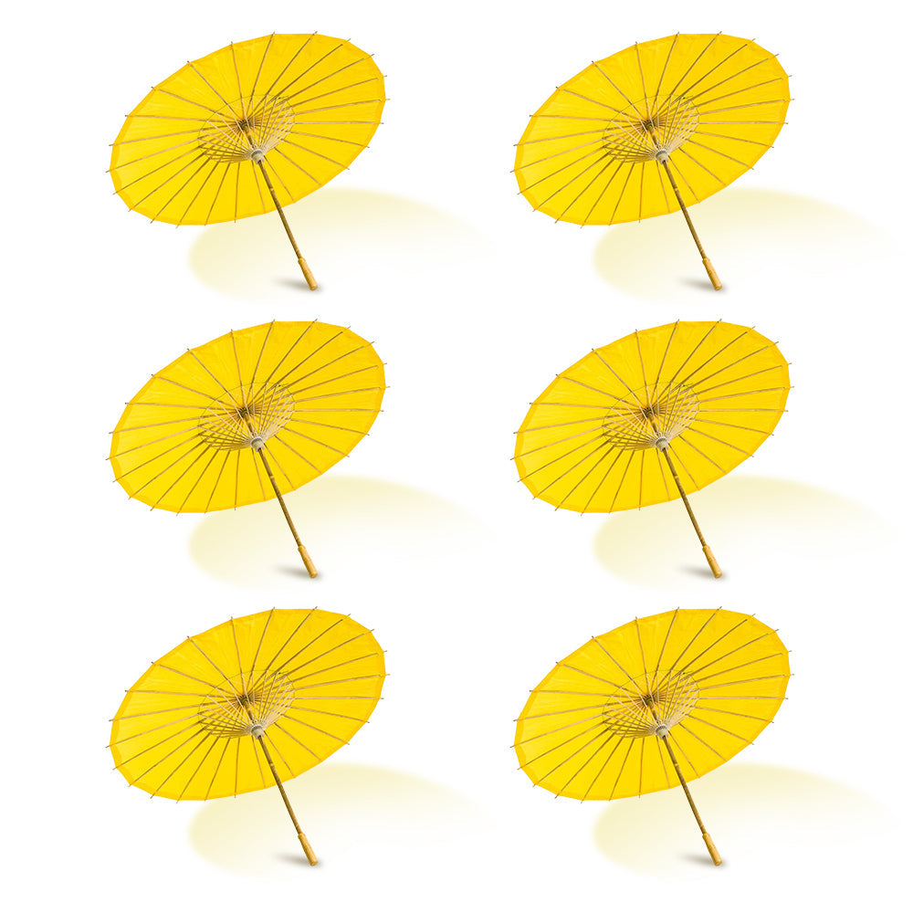 BULK PACK (6-Pack) 32" Yellow Paper Parasol Umbrella with Elegant Handle