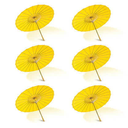 BULK PACK (6-Pack) 32" Yellow Paper Parasol Umbrella with Elegant Handle