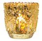 Faceted Vintage Mercury Glass Candle Holder (2.75-Inch, Lillian Design, Gold) - For Use with Tea Lights - For Home Decor, Parties and Wedding Decorations - PaperLanternStore.com - Paper Lanterns, Decor, Party Lights & More