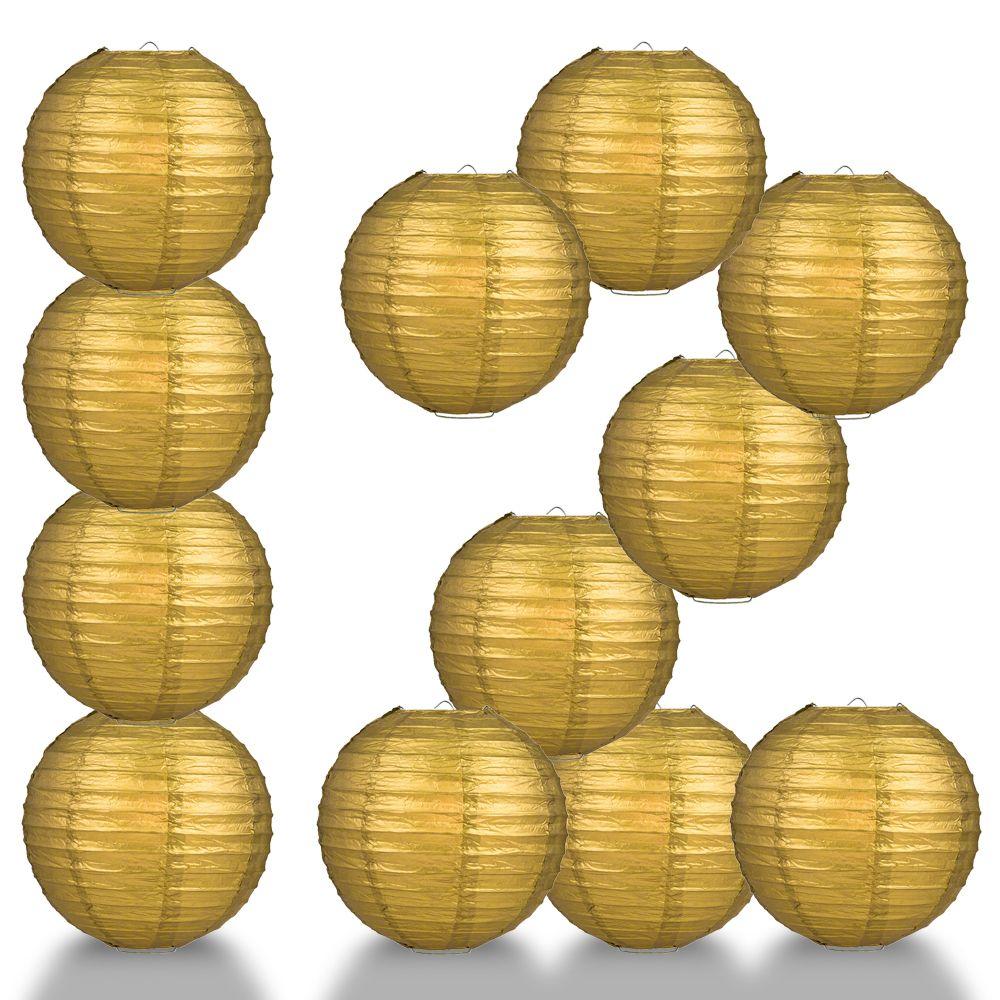 BULK PACK (12) 28" Gold Jumbo Round Paper Lantern, Even Ribbing, Chinese Hanging Wedding & Party Decoration - PaperLanternStore.com - Paper Lanterns, Decor, Party Lights & More