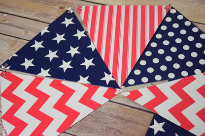 4th of July Red, White and Blue Triangle Flag Pennant Banner (11FT) - PaperLanternStore.com - Paper Lanterns, Decor, Party Lights & More
