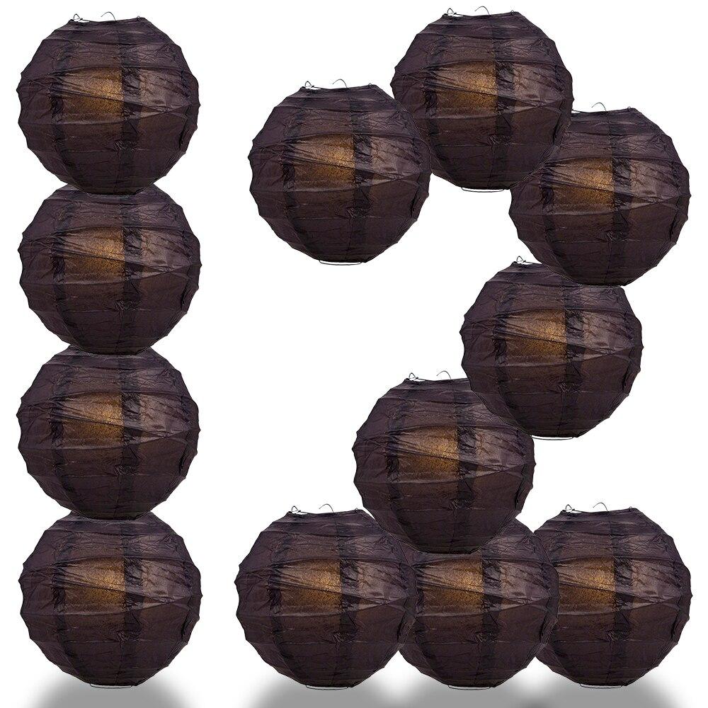 BULK PACK (12) 24" Black Round Paper Lantern, Crisscross Ribbing, Chinese Hanging Wedding & Party Decoration - PaperLanternStore.com - Paper Lanterns, Decor, Party Lights & More