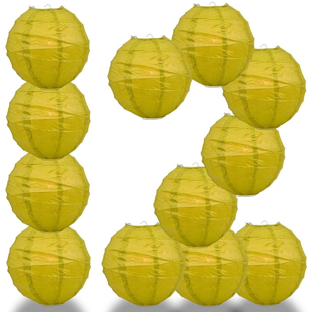 BULK PACK (12) 18" Chartreuse Yellow Green Round Paper Lantern, Crisscross Ribbing, Chinese Hanging Wedding & Party Decoration - PaperLanternStore.com - Paper Lanterns, Decor, Party Lights & More