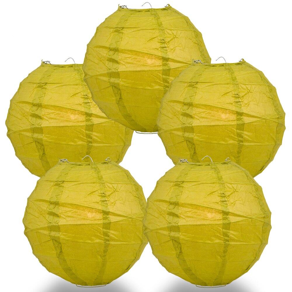 BULK PACK (5) 18" Chartreuse Yellow Green Round Paper Lantern, Crisscross Ribbing, Chinese Hanging Wedding & Party Decoration - PaperLanternStore.com - Paper Lanterns, Decor, Party Lights & More