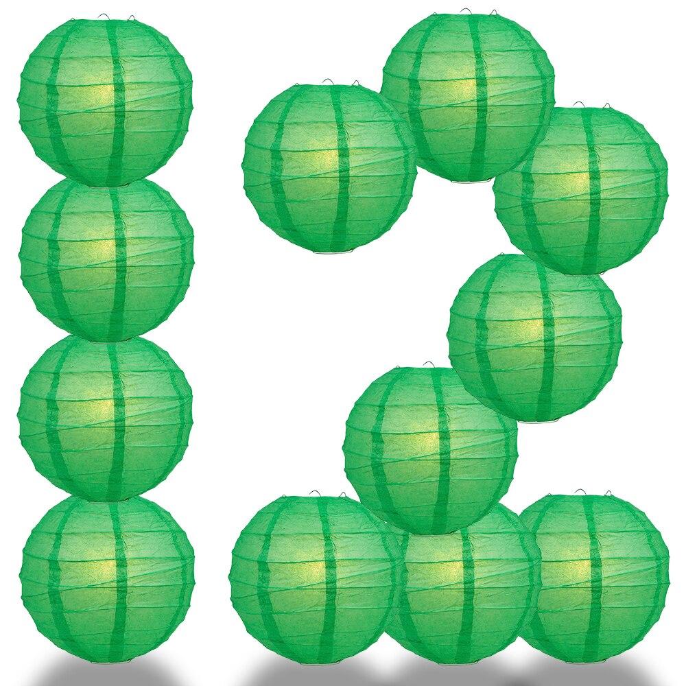 BULK PACK (12) 18" Emerald Green Round Paper Lantern, Crisscross Ribbing, Chinese Hanging Wedding & Party Decoration - PaperLanternStore.com - Paper Lanterns, Decor, Party Lights & More
