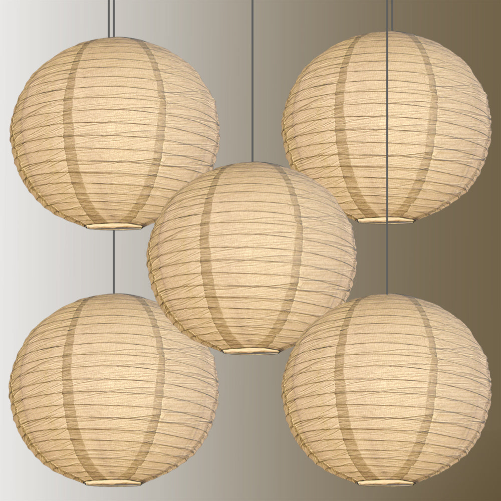 5 PACK | 12" White Even Ribbing Round Crepe Paper Lanterns Lit
