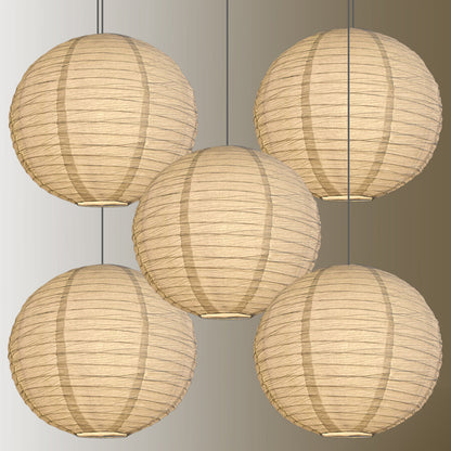 5 PACK | 12" White Even Ribbing Round Crepe Paper Lanterns Lit