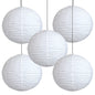 BULK PACK (5) 20" White Round Crepe Paper Lanterns, Even Ribbing, Hanging Decoration