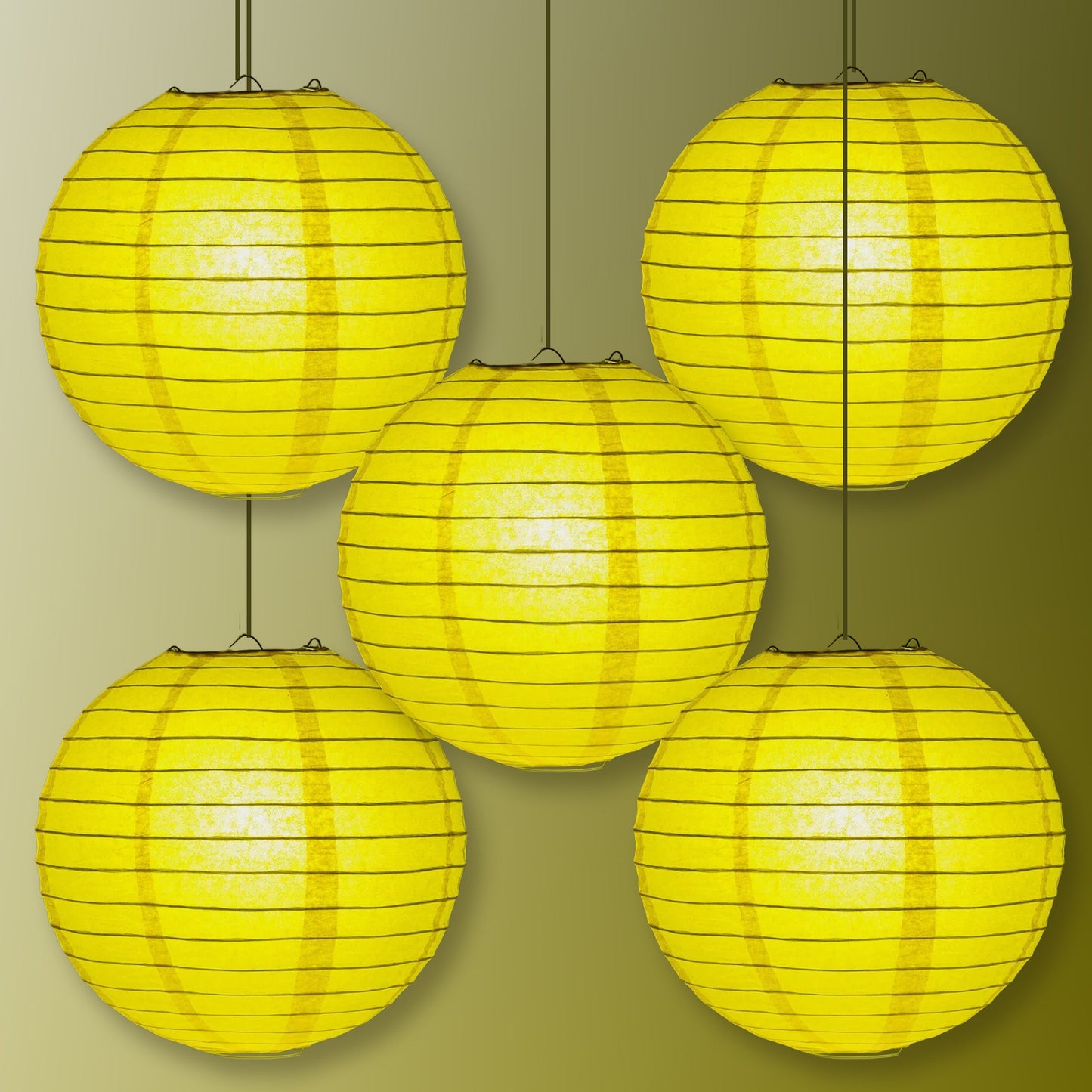 5-PACK 24" Yellow Round Paper Lantern, Even Ribbing, Chinese Hanging Wedding & Party Decoration