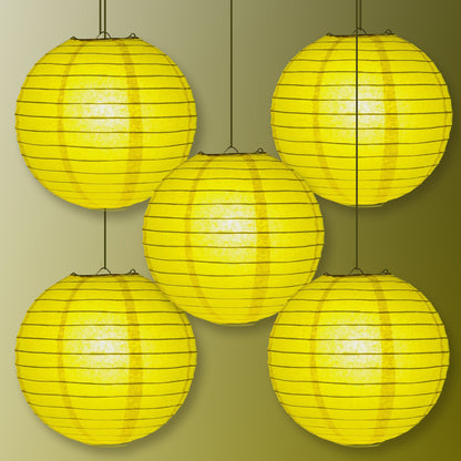 5-PACK 24" Yellow Round Paper Lantern, Even Ribbing, Chinese Hanging Wedding & Party Decoration