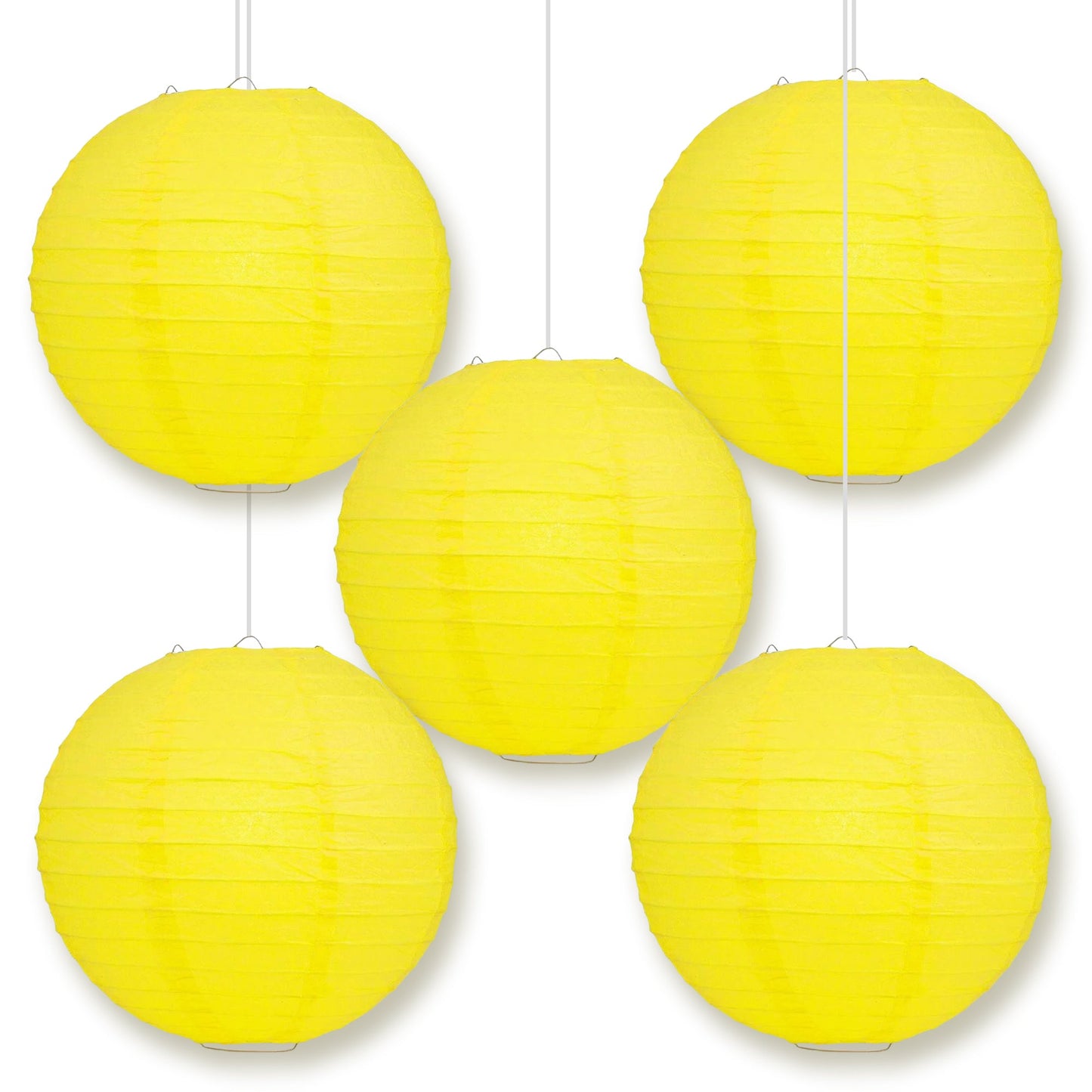 5-PACK 24" Yellow Round Paper Lantern, Even Ribbing, Chinese Hanging Wedding & Party Decoration