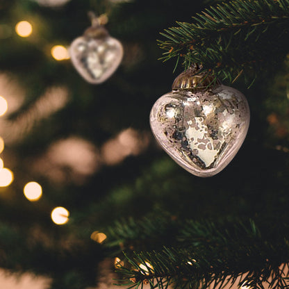 6 Pack | 1.5" Silver Cora Mercury Glass Heart Ornaments Christmas Tree Decoration - PaperLanternStore.com - Paper Lanterns, Decor, Party Lights & More