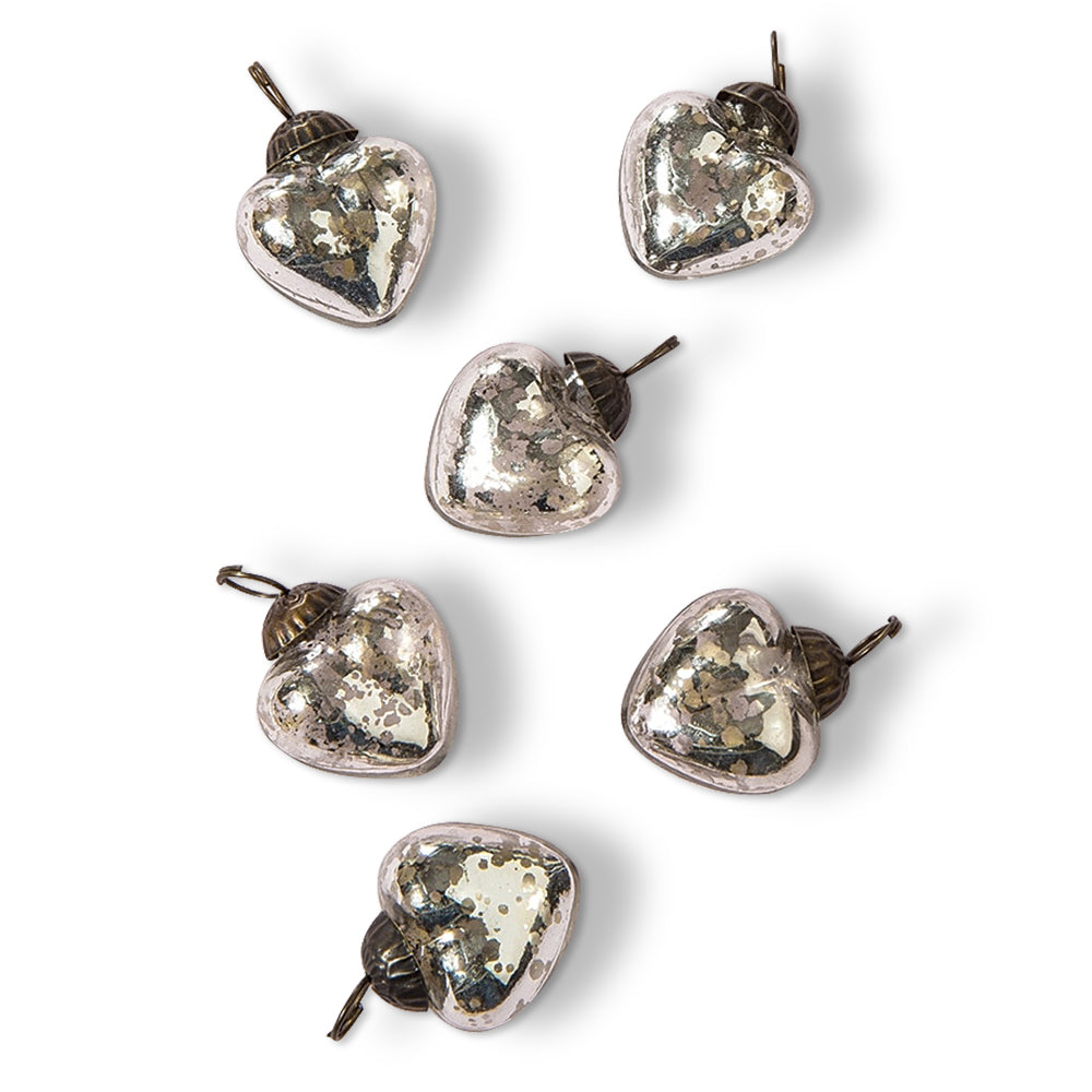 6 Pack | 1.5" Silver Cora Mercury Glass Heart Ornaments Christmas Tree Decoration - PaperLanternStore.com - Paper Lanterns, Decor, Party Lights & More