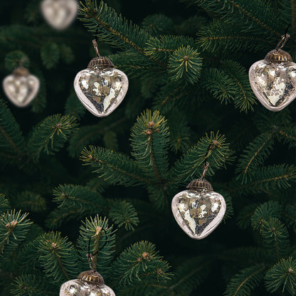 6 Pack | 1.5" Silver Cora Mercury Glass Heart Ornaments Christmas Tree Decoration - PaperLanternStore.com - Paper Lanterns, Decor, Party Lights & More