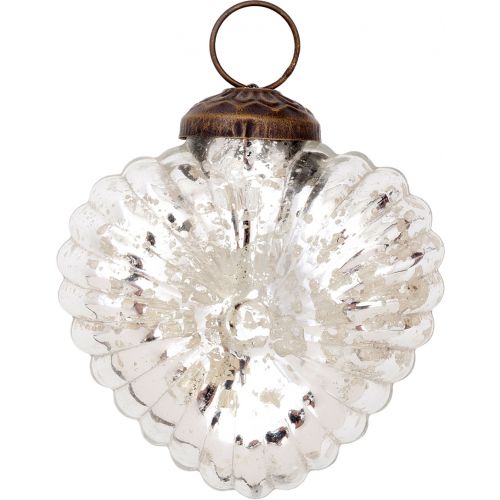 6 Pack | 2.25" Silver Viola Mercury Glass Heart Ornament Christmas Tree Decoration - PaperLanternStore.com - Paper Lanterns, Decor, Party Lights & More