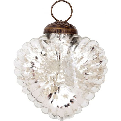 6 Pack | 2.25" Silver Viola Mercury Glass Heart Ornament Christmas Tree Decoration - PaperLanternStore.com - Paper Lanterns, Decor, Party Lights & More