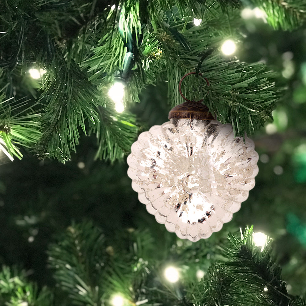 6 Pack | 2.25" Silver Viola Mercury Glass Heart Ornament Christmas Tree Decoration - PaperLanternStore.com - Paper Lanterns, Decor, Party Lights & More