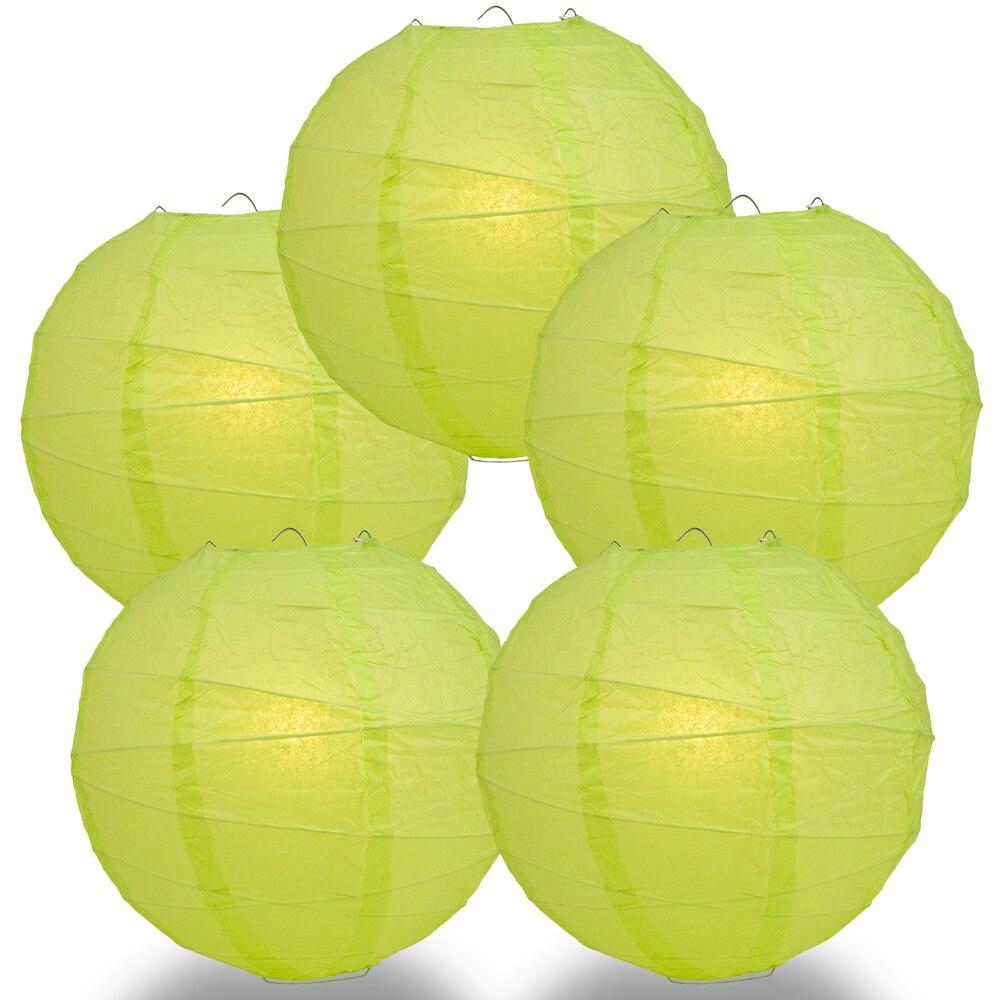 BULK PACK (5) 18" Light Lime Green Round Paper Lantern, Crisscross Ribbing, Chinese Hanging Wedding & Party Decoration - PaperLanternStore.com - Paper Lanterns, Decor, Party Lights & More