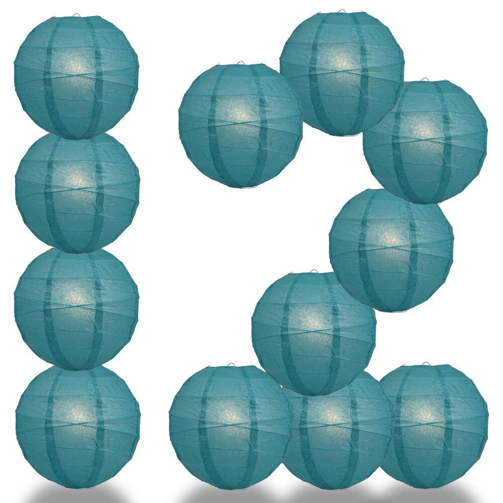 BULK PACK (12) 18" Tahiti Teal Round Paper Lantern, Crisscross Ribbing, Chinese Hanging Wedding & Party Decoration - PaperLanternStore.com - Paper Lanterns, Decor, Party Lights & More
