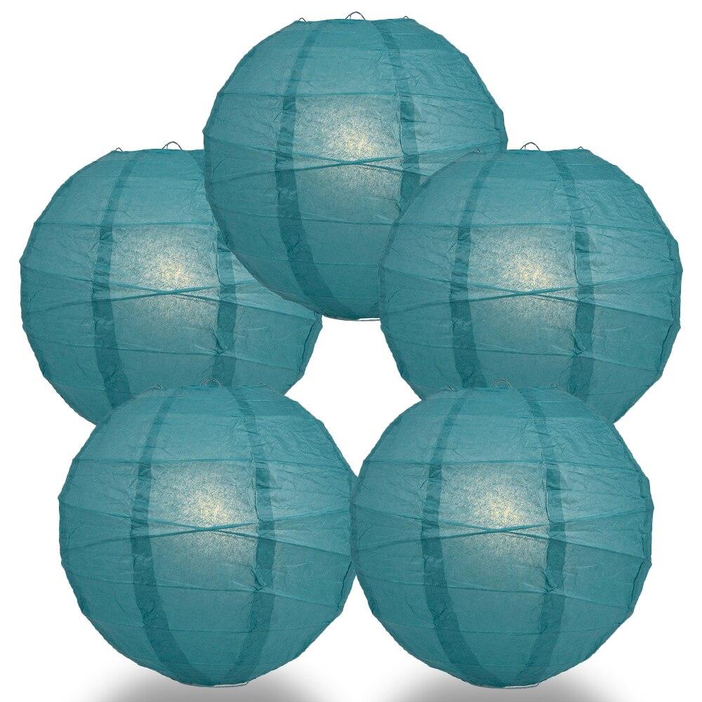BULK PACK (5) 18" Tahiti Teal Round Paper Lantern, Crisscross Ribbing, Chinese Hanging Wedding & Party Decoration - PaperLanternStore.com - Paper Lanterns, Decor, Party Lights & More