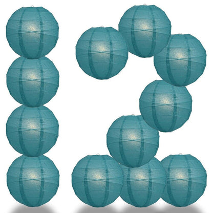 BULK PACK (12) 36" Tahiti Teal Round Paper Lantern, Crisscross Ribbing, Chinese Hanging Wedding & Party Decoration - PaperLanternStore.com - Paper Lanterns, Decor, Party Lights & More