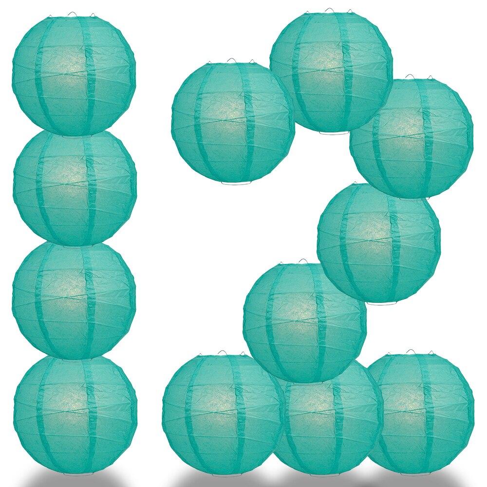 BULK PACK (12) 18" Teal Green Round Paper Lantern, Crisscross Ribbing, Chinese Hanging Wedding & Party Decoration - PaperLanternStore.com - Paper Lanterns, Decor, Party Lights & More