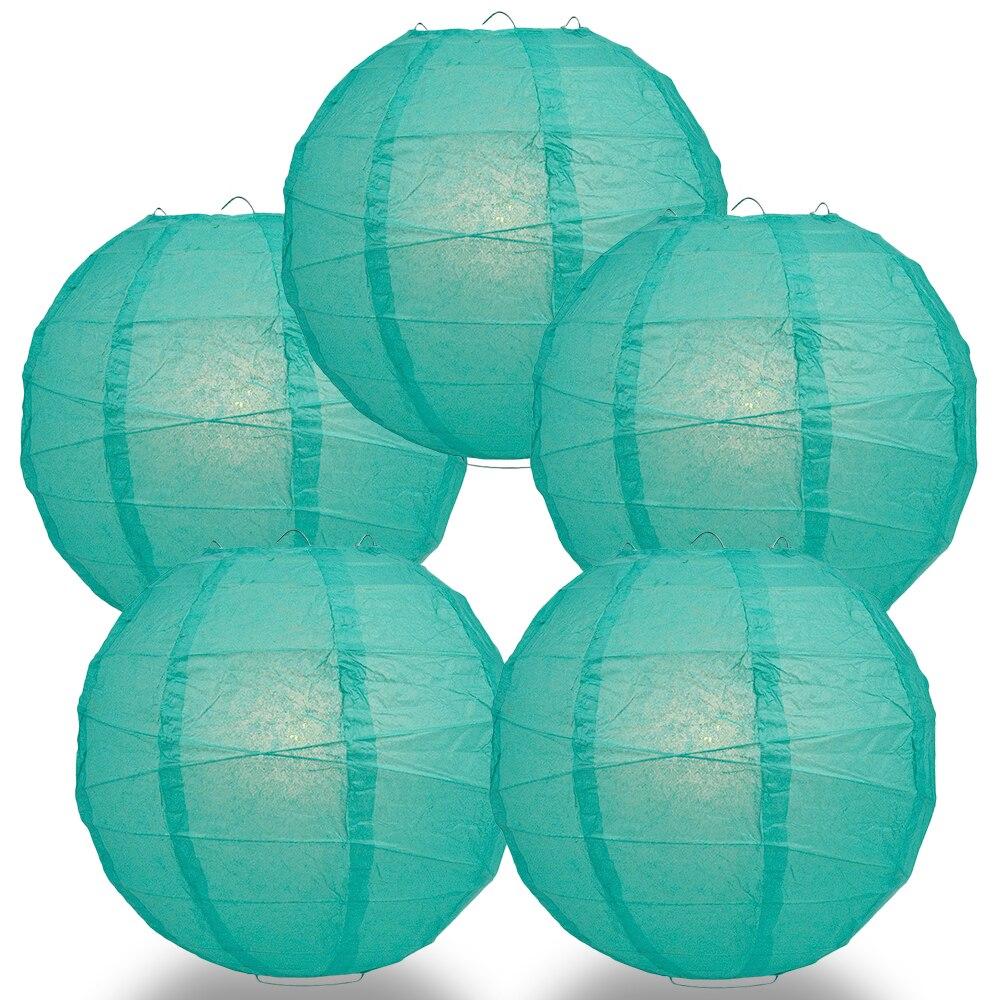 BULK PACK (5) 18" Teal Green Round Paper Lantern, Crisscross Ribbing, Chinese Hanging Wedding & Party Decoration - PaperLanternStore.com - Paper Lanterns, Decor, Party Lights & More