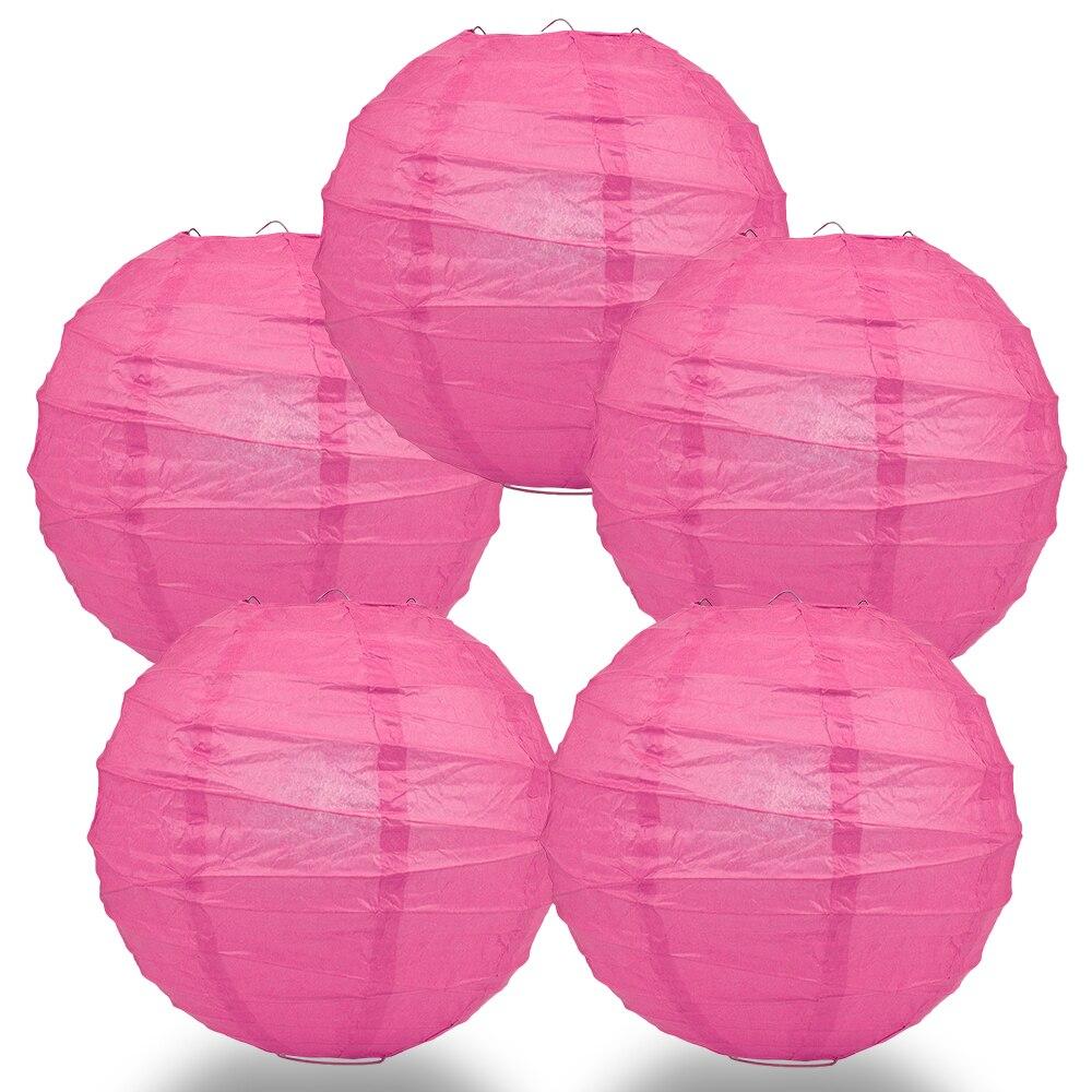 BULK PACK (5) 16" Fuchsia / Hot Pink Round Paper Lantern, Crisscross Ribbing, Chinese Hanging Wedding & Party Decoration - PaperLanternStore.com - Paper Lanterns, Decor, Party Lights & More