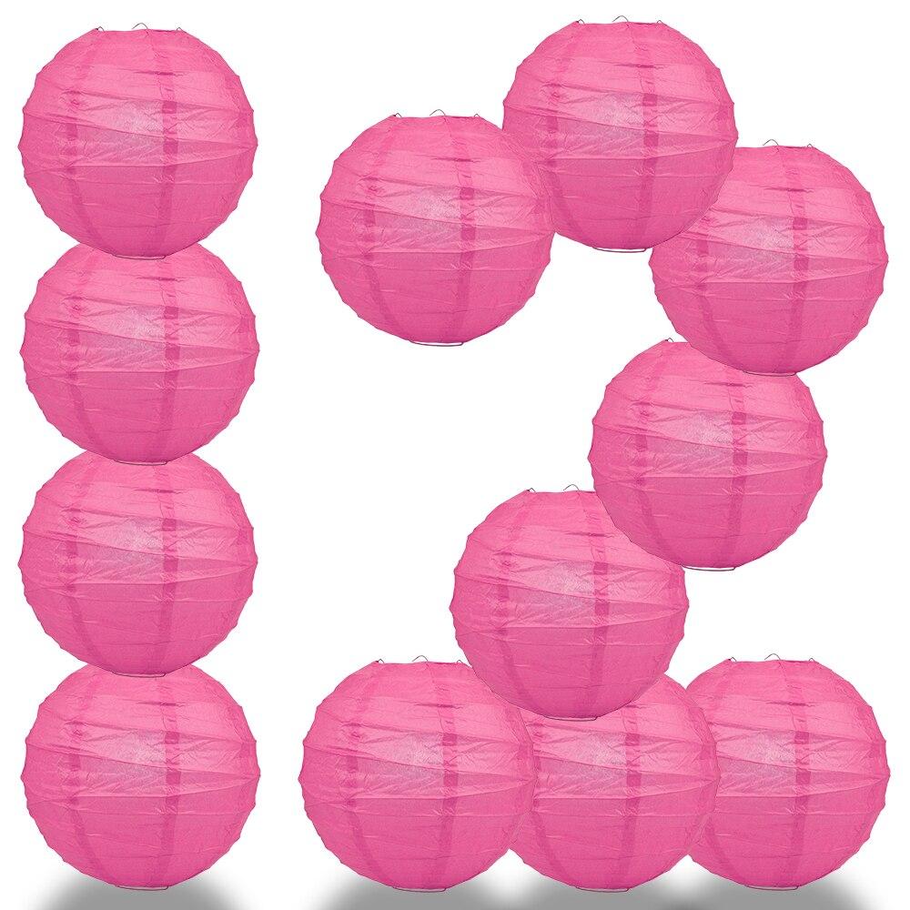 BULK PACK (12) 32" Fuchsia / Hot Pink Round Paper Lantern, Crisscross Ribbing, Chinese Hanging Wedding & Party Decoration - PaperLanternStore.com - Paper Lanterns, Decor, Party Lights & More