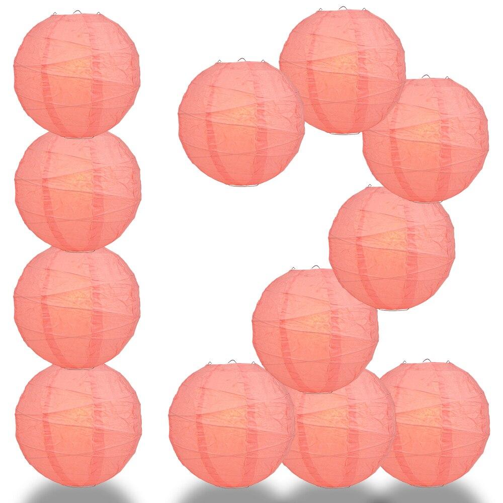 BULK PACK (12) 18" Roseate / Pink Coral Round Paper Lantern, Crisscross Ribbing, Chinese Hanging Wedding & Party Decoration - PaperLanternStore.com - Paper Lanterns, Decor, Party Lights & More