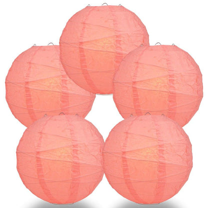 BULK PACK (5) 32" Roseate / Pink Coral Round Paper Lantern, Crisscross Ribbing, Chinese Hanging Wedding & Party Decoration - PaperLanternStore.com - Paper Lanterns, Decor, Party Lights & More