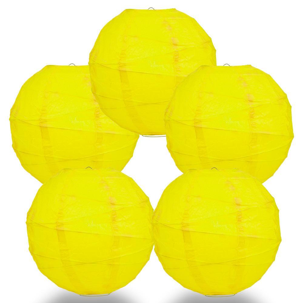 BULK PACK (5) 18" Yellow Round Paper Lantern, Crisscross Ribbing, Chinese Hanging Wedding & Party Decoration - PaperLanternStore.com - Paper Lanterns, Decor, Party Lights & More