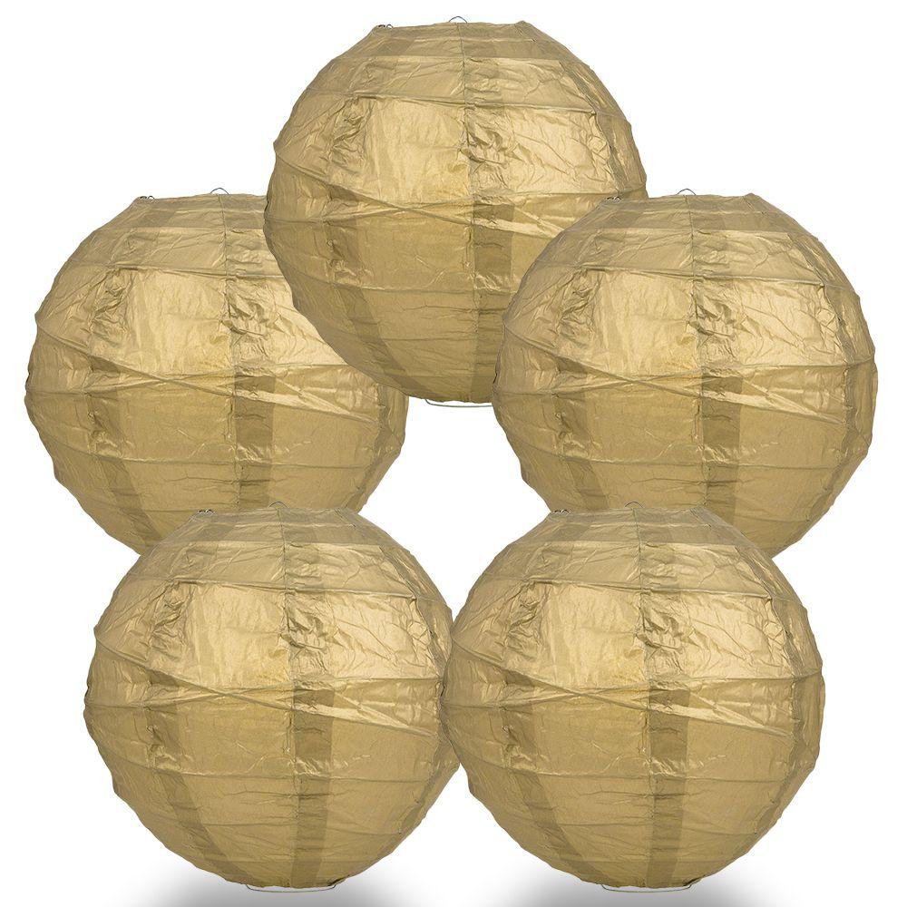 BULK PACK (5) 16" Gold Round Paper Lantern, Crisscross Ribbing, Chinese Hanging Wedding & Party Decoration - PaperLanternStore.com - Paper Lanterns, Decor, Party Lights & More