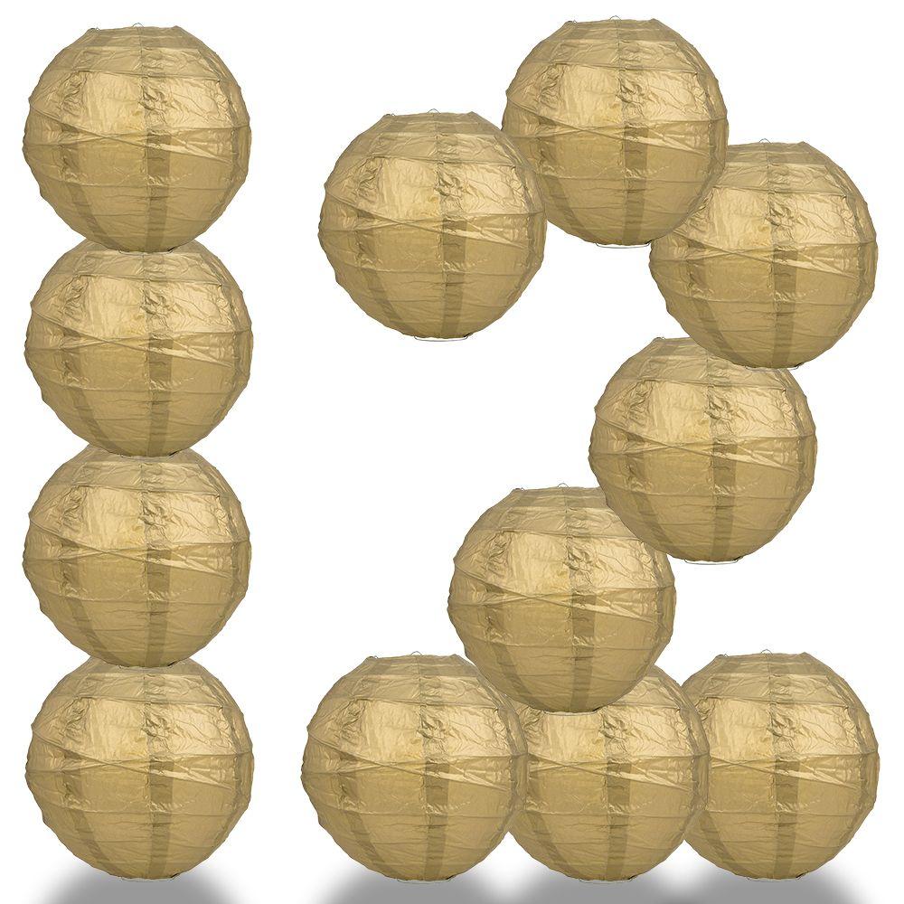 BULK PACK (12) 32" Gold Round Paper Lantern, Crisscross Ribbing, Chinese Hanging Wedding & Party Decoration - PaperLanternStore.com - Paper Lanterns, Decor, Party Lights & More