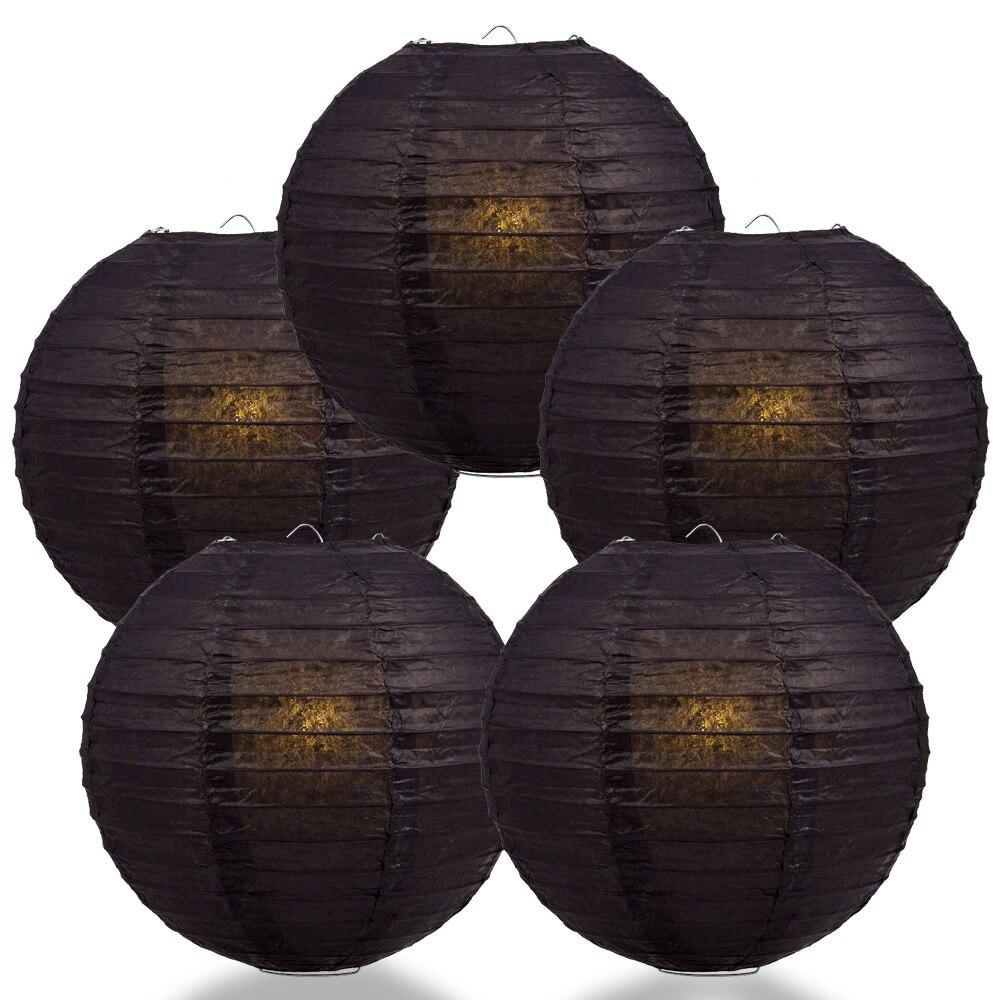 BULK PACK (5) 18" Black Round Paper Lantern, Even Ribbing, Chinese Hanging Wedding & Party Decoration - PaperLanternStore.com - Paper Lanterns, Decor, Party Lights & More