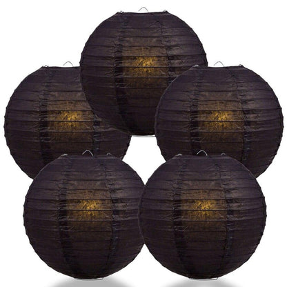 BULK PACK (5) 8" Black Round Paper Lantern, Even Ribbing, Chinese Hanging Wedding & Party Decoration - PaperLanternStore.com - Paper Lanterns, Decor, Party Lights & More
