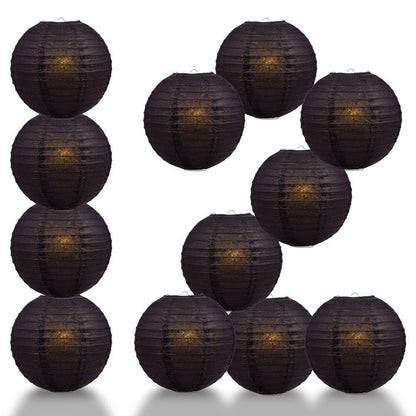 BULK PACK (12) 24" Black Round Paper Lantern, Even Ribbing, Chinese Hanging Wedding & Party Decoration - PaperLanternStore.com - Paper Lanterns, Decor, Party Lights & More