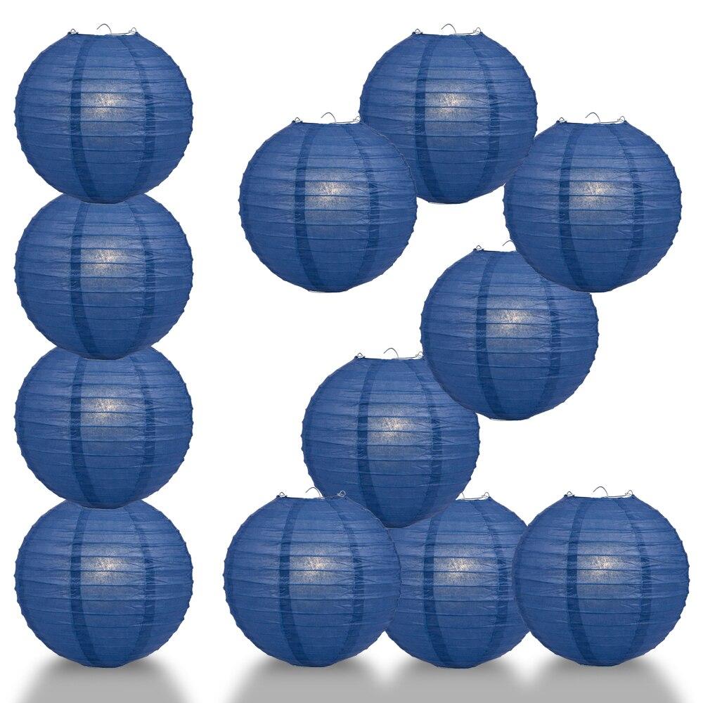 BULK PACK (12) 16" Navy Blue Round Paper Lantern, Even Ribbing, Chinese Hanging Wedding & Party Decoration - PaperLanternStore.com - Paper Lanterns, Decor, Party Lights & More