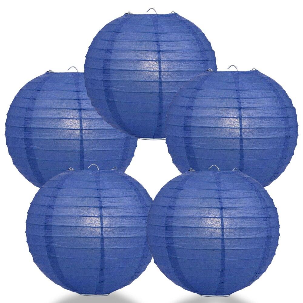 BULK PACK (5) 24" Dark Blue Round Paper Lantern, Even Ribbing, Chinese Hanging Wedding & Party Decoration - PaperLanternStore.com - Paper Lanterns, Decor, Party Lights & More