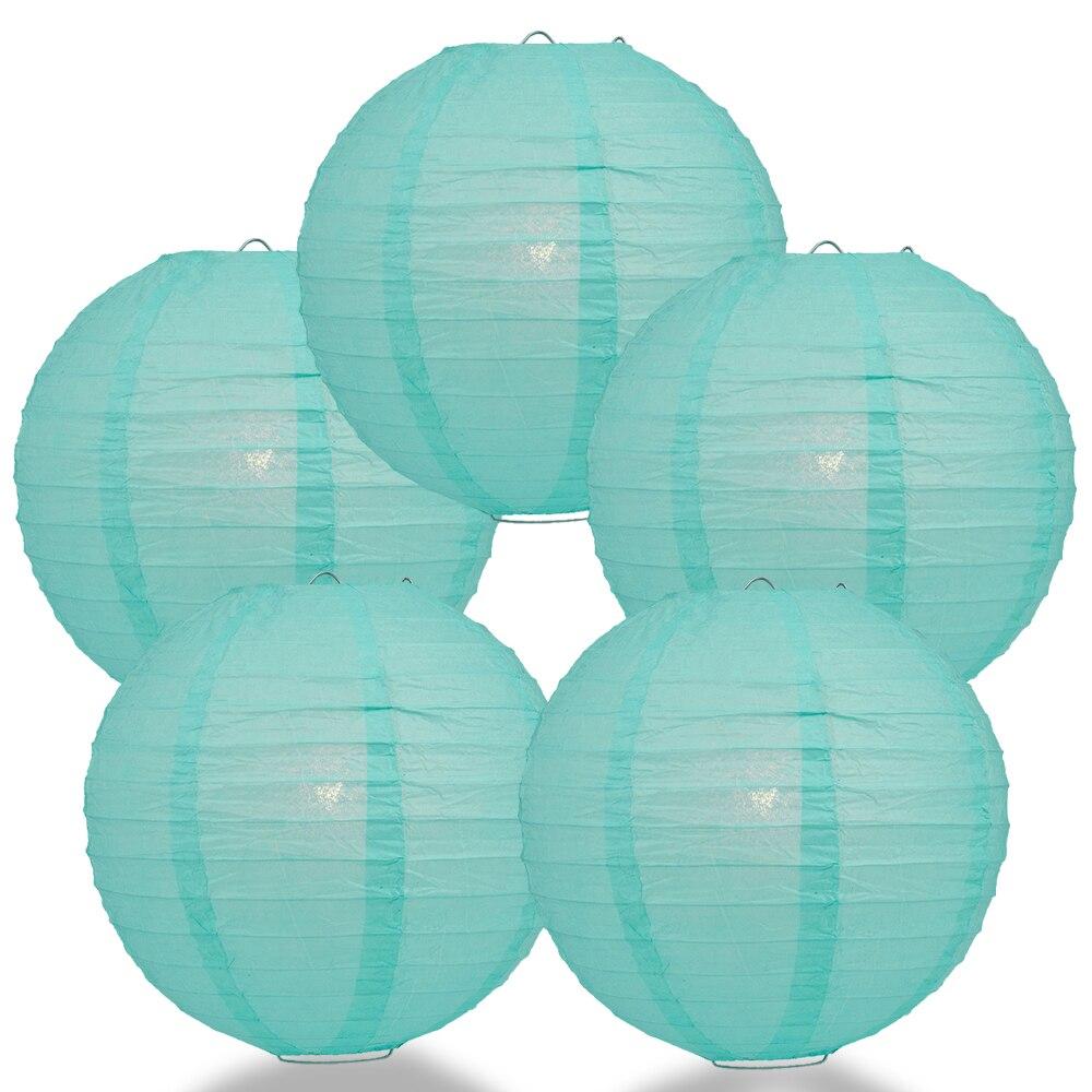 BULK PACK (5) 18" Water Blue Round Paper Lantern, Even Ribbing, Chinese Hanging Wedding & Party Decoration - PaperLanternStore.com - Paper Lanterns, Decor, Party Lights & More