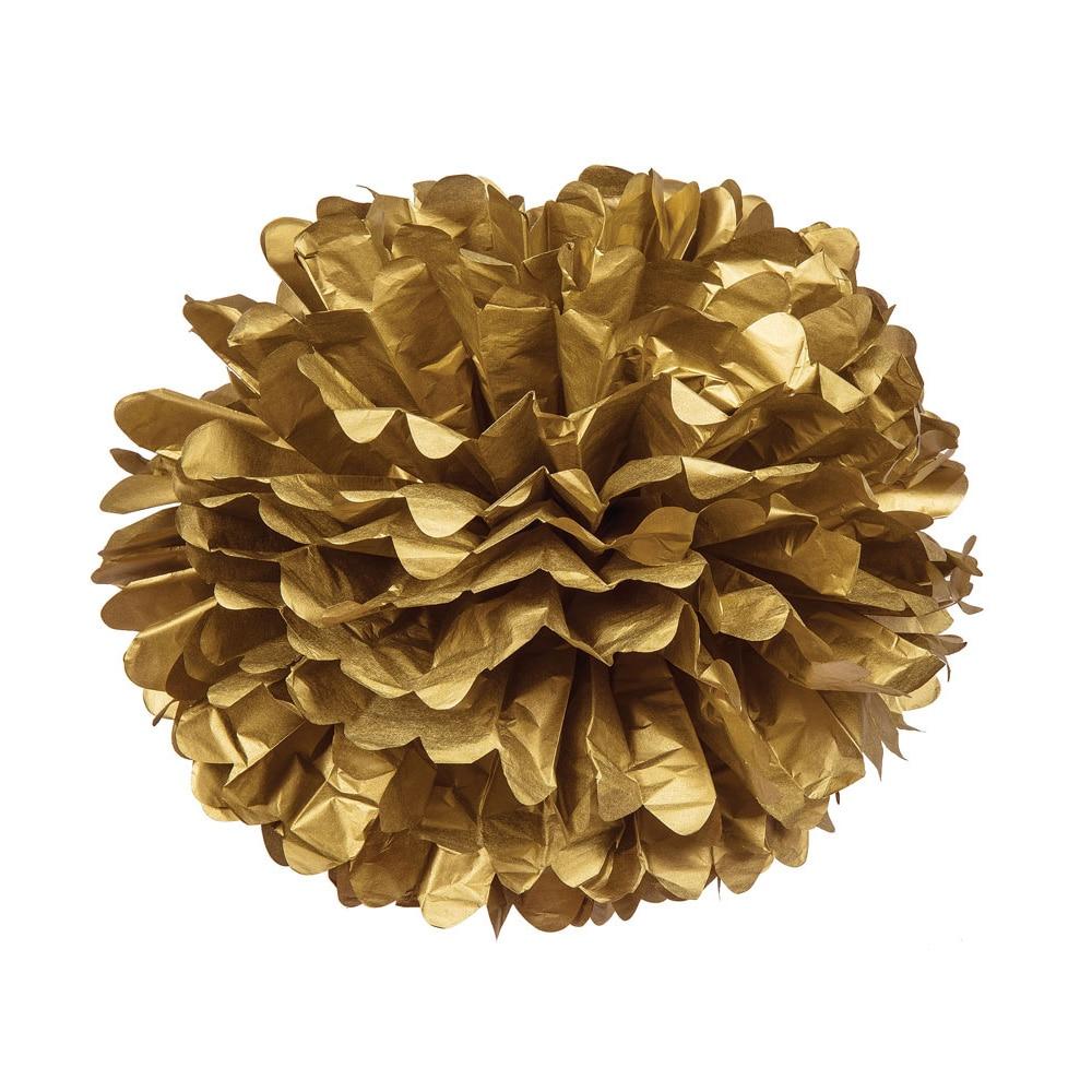 Gold 10 Inch Tissue Paper Flower Pom Pom - PaperLanternStore.com - Paper Lanterns, Decor, Party Lights & More