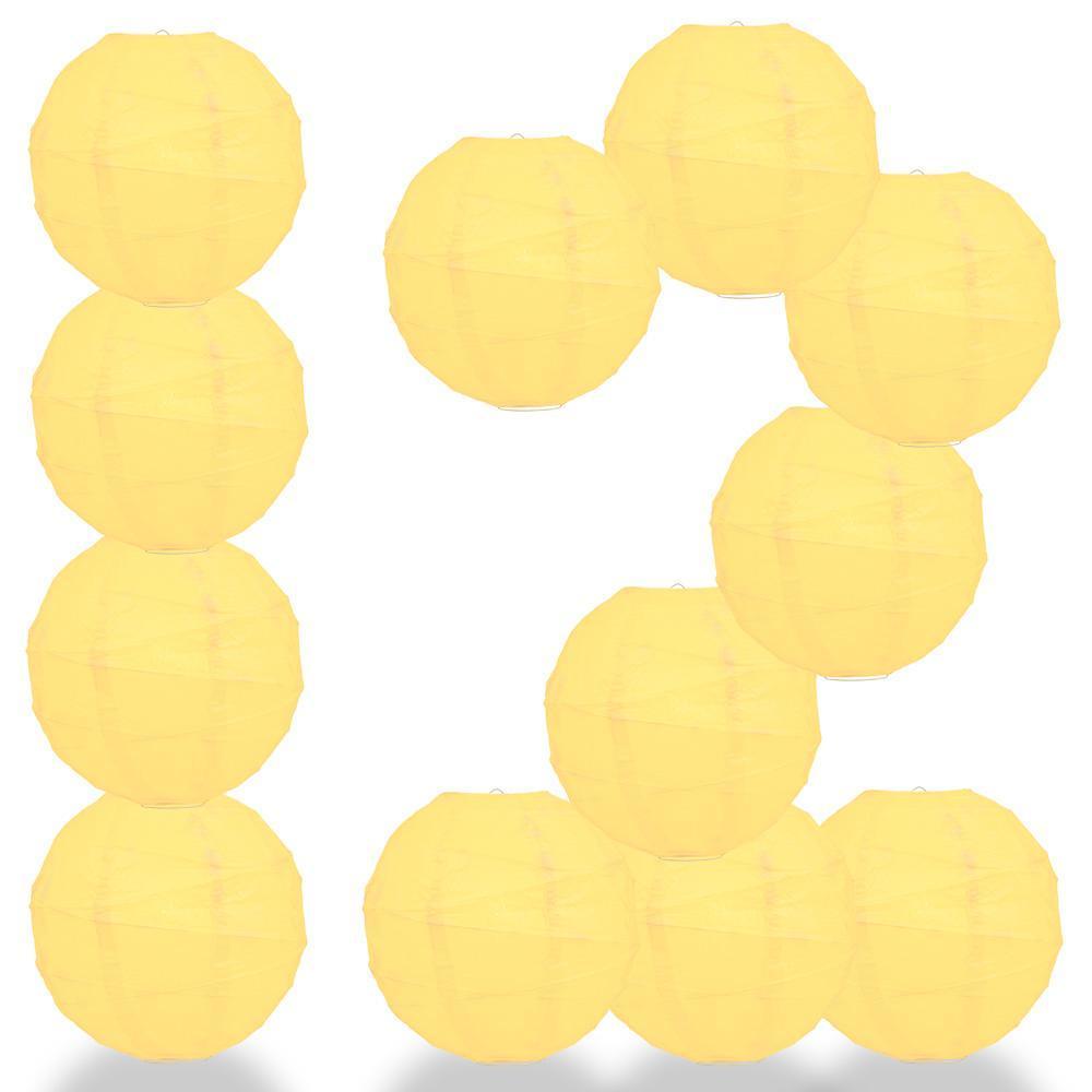 BULK PACK (12) 28" Lemon Yellow Chiffon Round Paper Lantern, Crisscross Ribbing, Chinese Hanging Wedding & Party Decoration - PaperLanternStore.com - Paper Lanterns, Decor, Party Lights & More