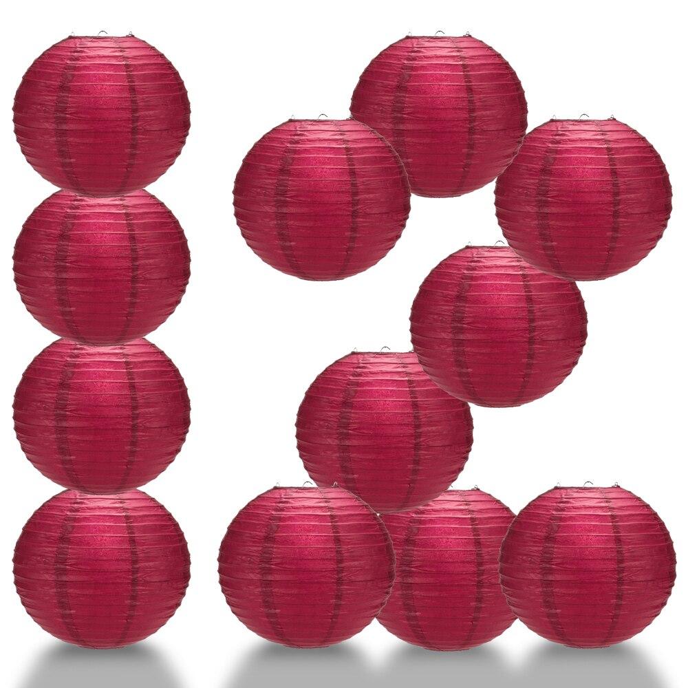 BULK PACK (12) 24" Velvet Red Round Paper Lantern, Even Ribbing, Chinese Hanging Wedding & Party Decoration - PaperLanternStore.com - Paper Lanterns, Decor, Party Lights & More