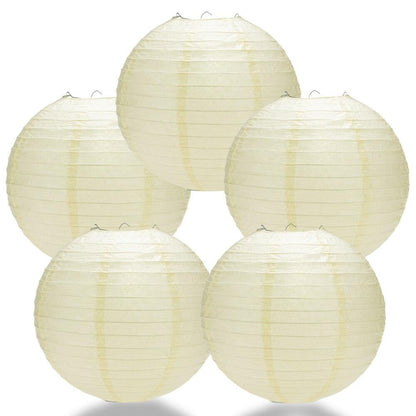 BULK PACK (5) 16" Ivory Round Paper Lantern, Even Ribbing, Hanging Decoration - PaperLanternStore.com - Paper Lanterns, Decor, Party Lights & More