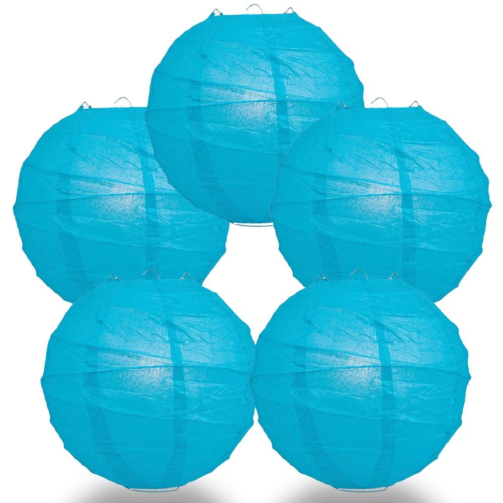 BULK PACK (5) 24" Turquoise Round Paper Lantern, Crisscross Ribbing, Chinese Hanging Wedding & Party Decoration - PaperLanternStore.com - Paper Lanterns, Decor, Party Lights & More