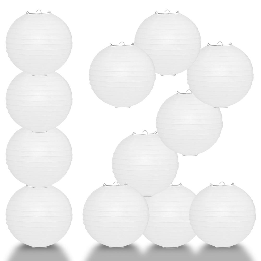 BULK PACK (12) 24" White Round Paper Lantern, Even Ribbing, Chinese Hanging Wedding & Party Decoration - PaperLanternStore.com - Paper Lanterns, Decor, Party Lights & More