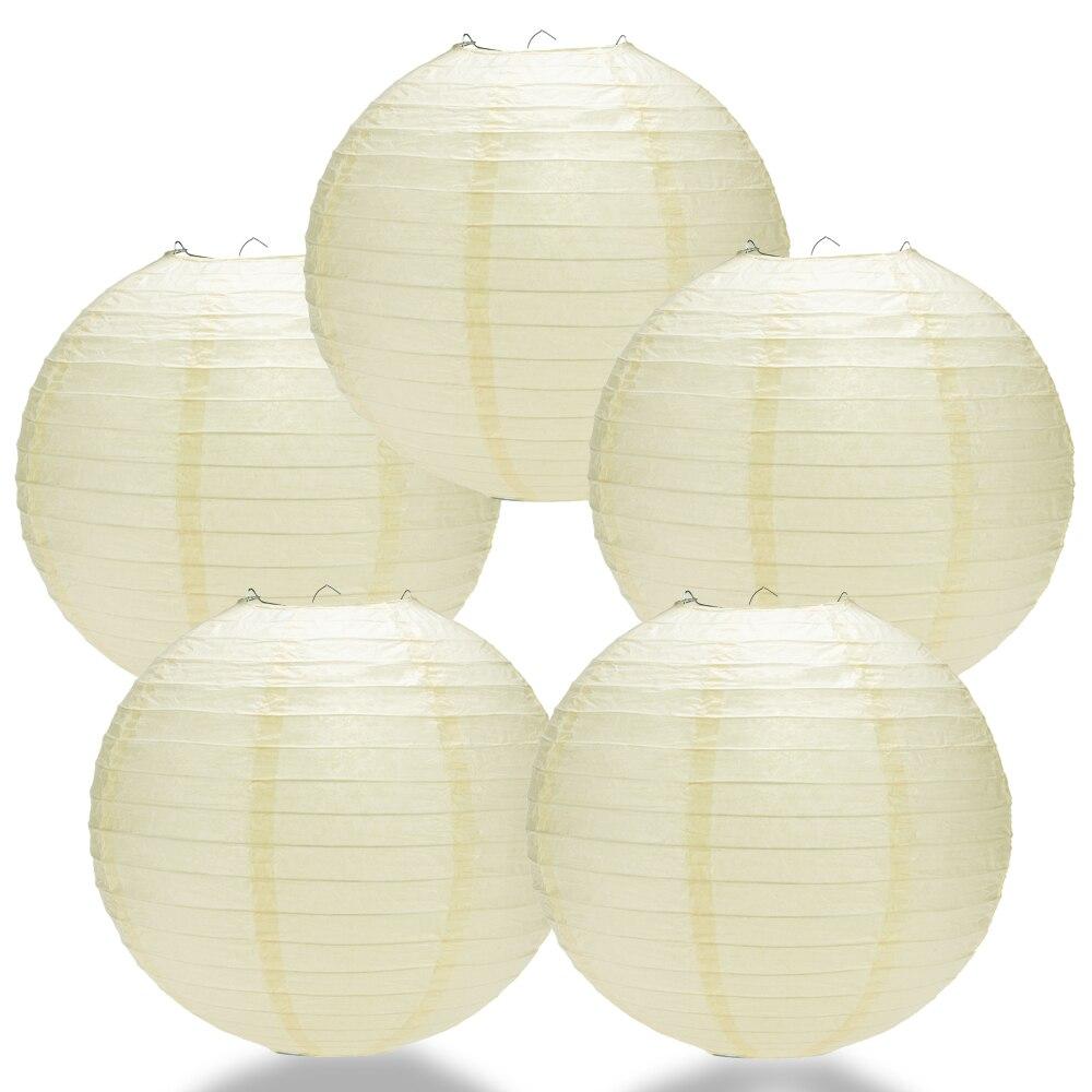 BULK PACK (5) 8" Ivory Round Paper Lantern, Even Ribbing, Hanging Decoration - PaperLanternStore.com - Paper Lanterns, Decor, Party Lights & More