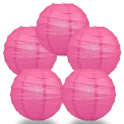 BULK PACK (5) 8" Fuchsia / Hot Pink Round Paper Lantern, Crisscross Ribbing, Chinese Hanging Wedding & Party Decoration - PaperLanternStore.com - Paper Lanterns, Decor, Party Lights & More