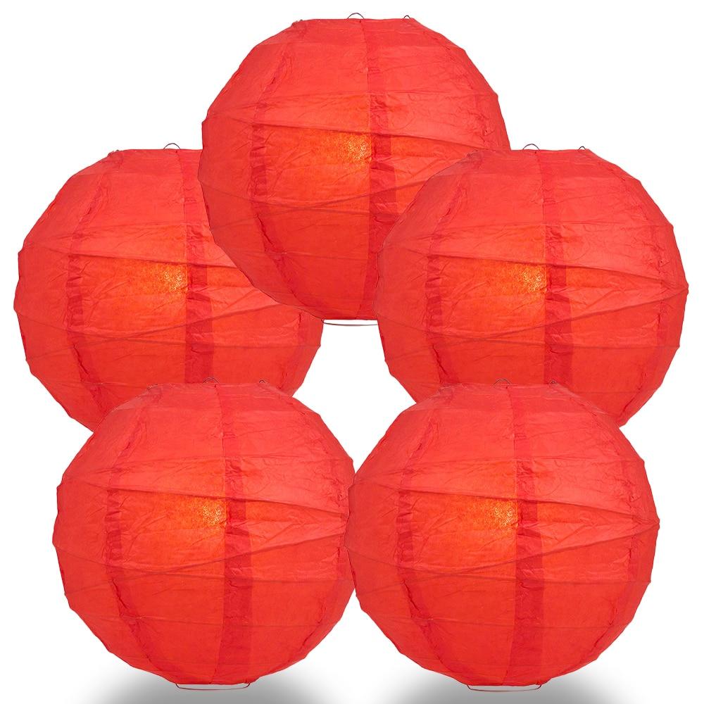 BULK PACK (5) 10" Red Round Paper Lantern, Crisscross Ribbing, Chinese Hanging Wedding & Party Decoration - PaperLanternStore.com - Paper Lanterns, Decor, Party Lights & More